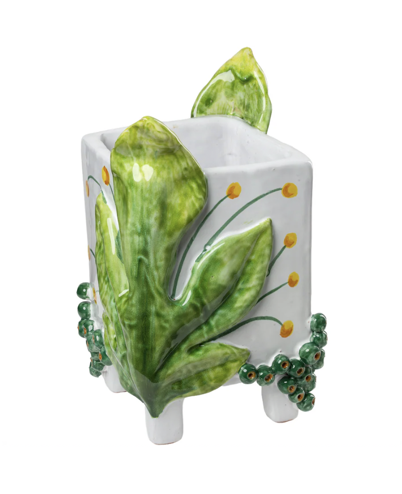 Garden Party Cachepot with Green Leaves