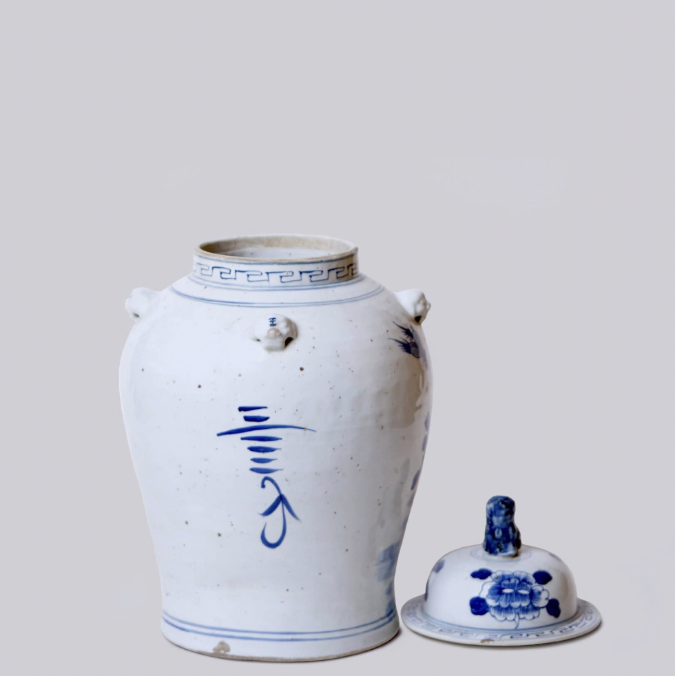 Bird and Flower Blue and White Porcelain Temple Jar