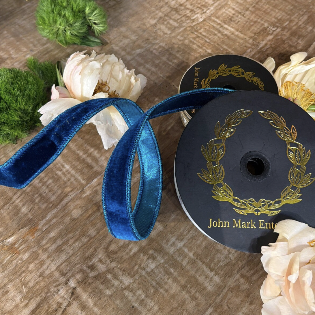 Velvet Metallic Dupioni Fused Blue Ribbon