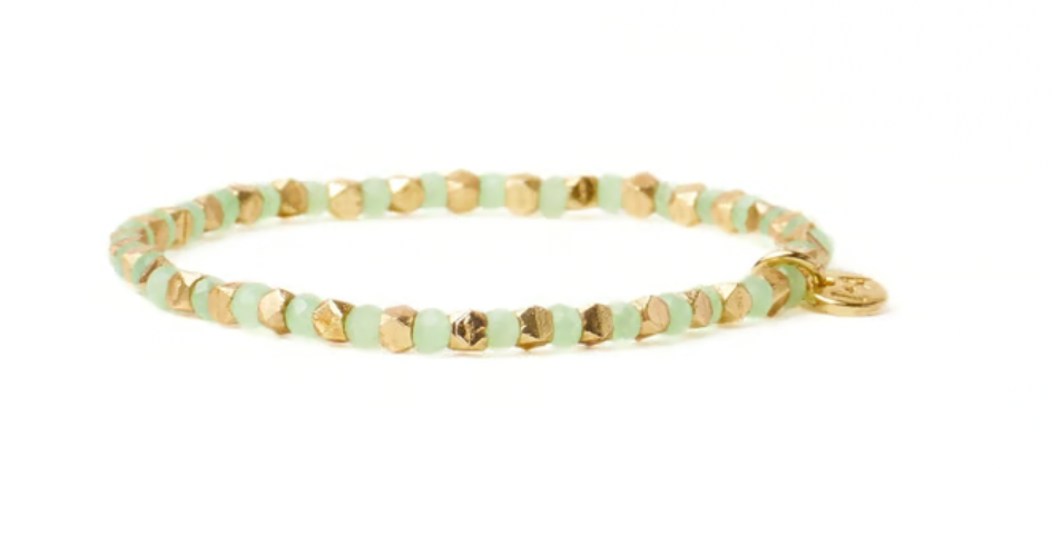 Mint + Gold Crystal Stretch Bracelet