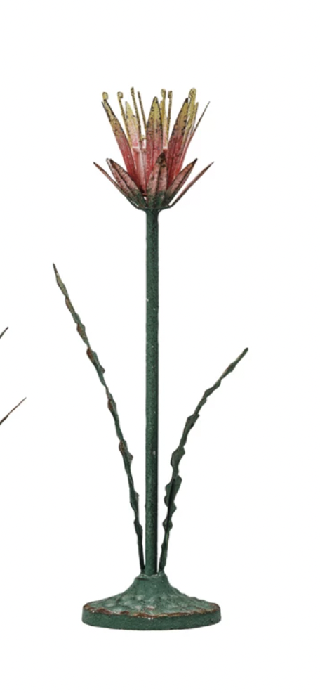 Vintage Reproduction Toleware Flower Shaped Taper Holder - Large
