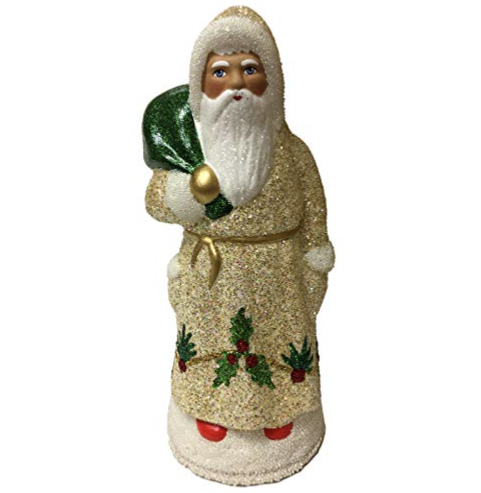 White Gold Holly Paper Mache Candy Container