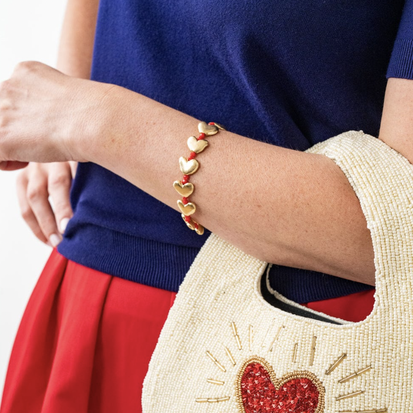 Brass Heart Bracelet With Red Crystals