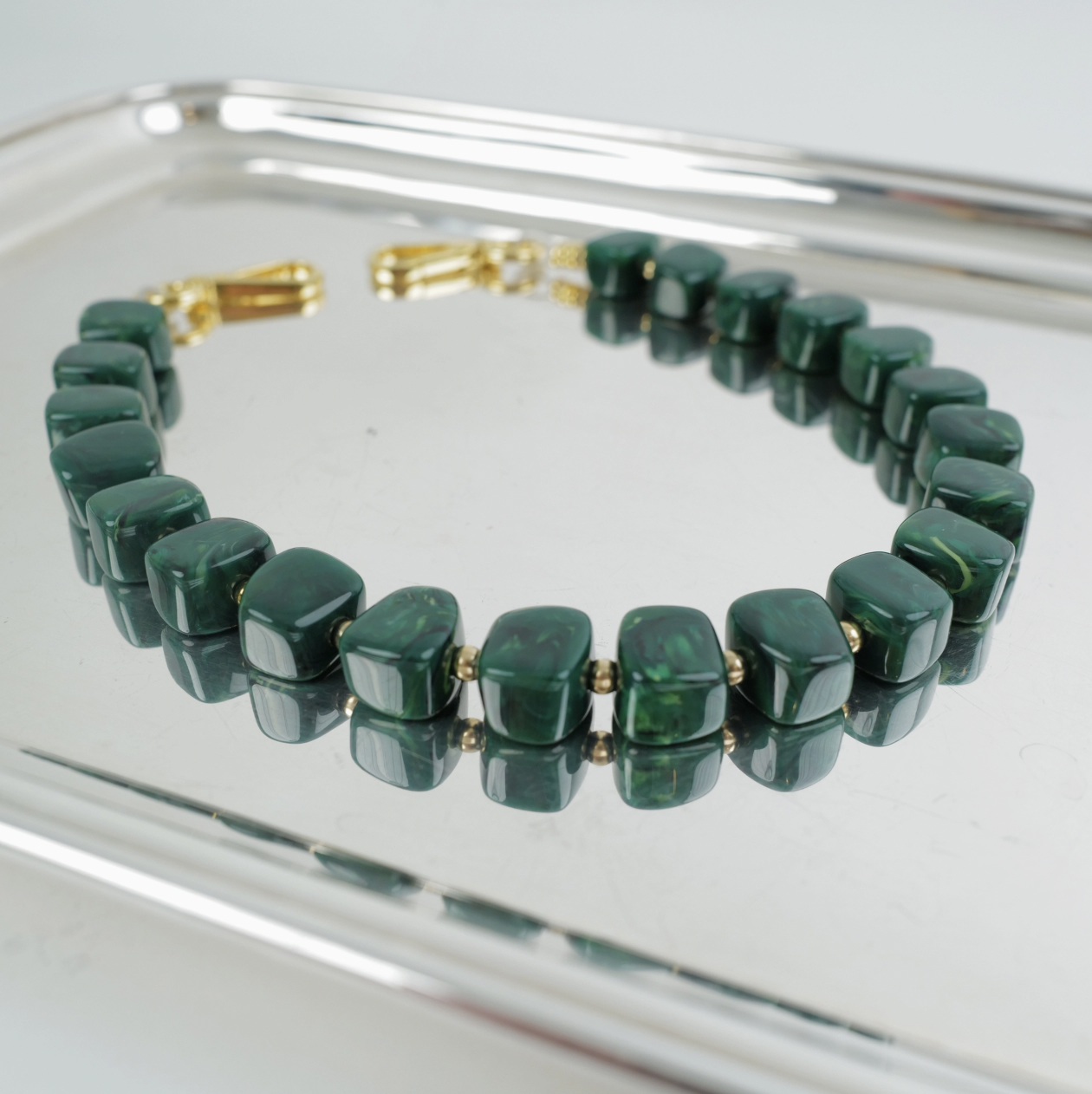 Clutch in Olive with Malachite Stone Strap