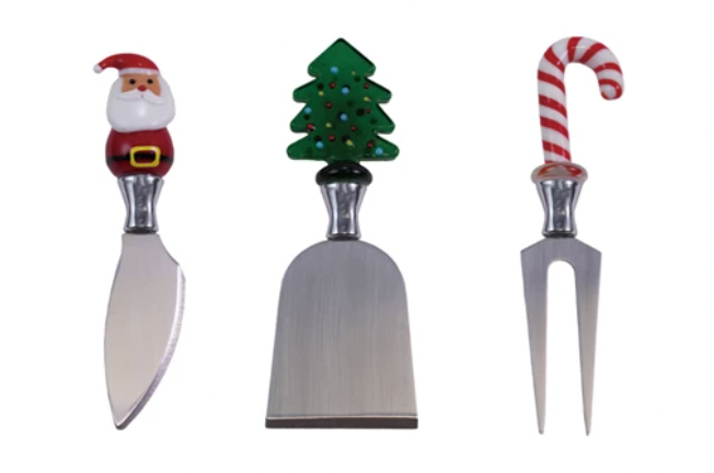 Hand-Blown Glass Holiday Icon Handle Cheese Knives