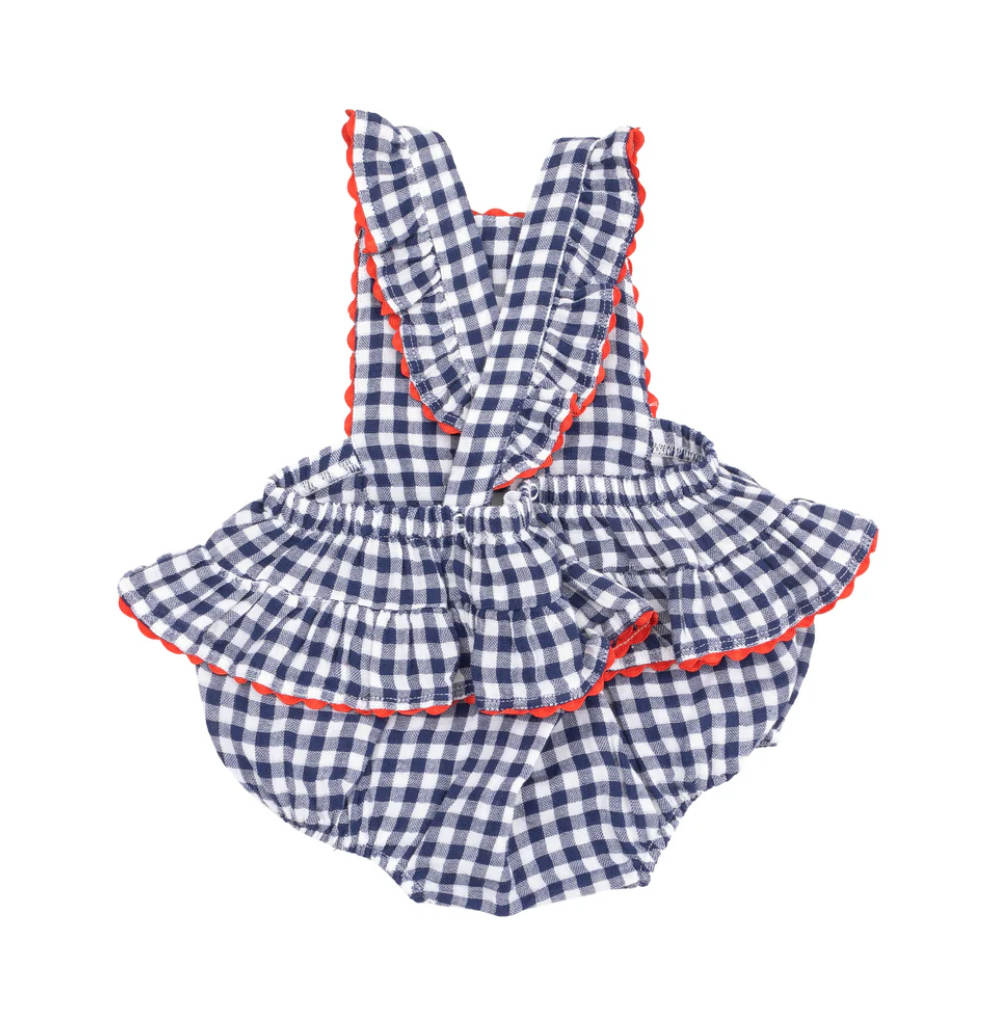 Navy Gingham Ric-Rac Ruffle Sunsuit