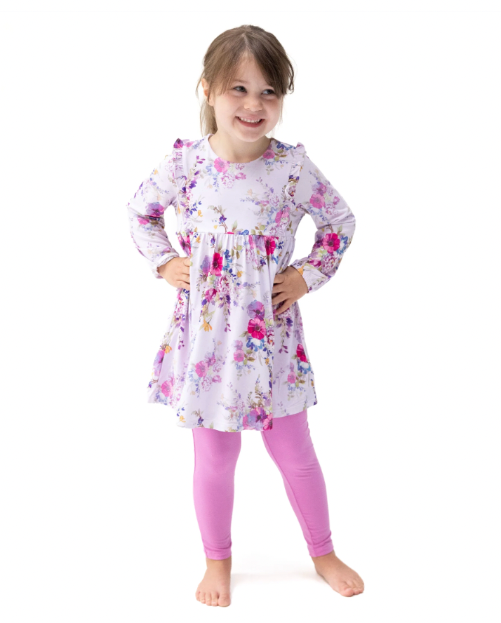 Dahlia Floral Long Sleeve Ruffle Dress and Legging Set