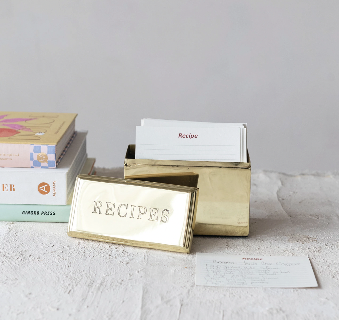 Gold Finish "Recipe" Box with Recipe Cards