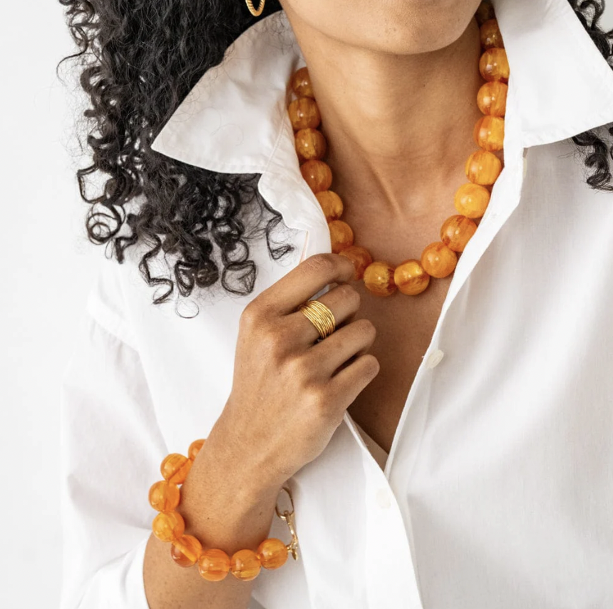Large Amber Resin Bead Bracelet