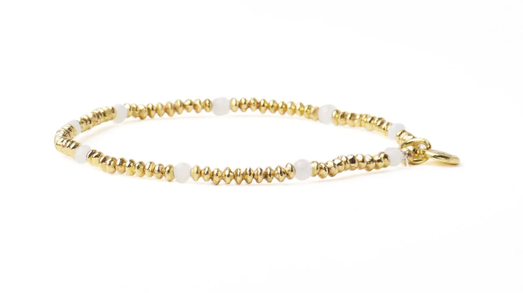 White Crystal + Gold Brass Beaded Bracelet