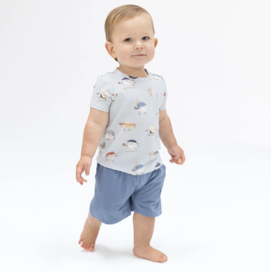 Baseballs Playing Baseball Crew Neck Tee + Short Set