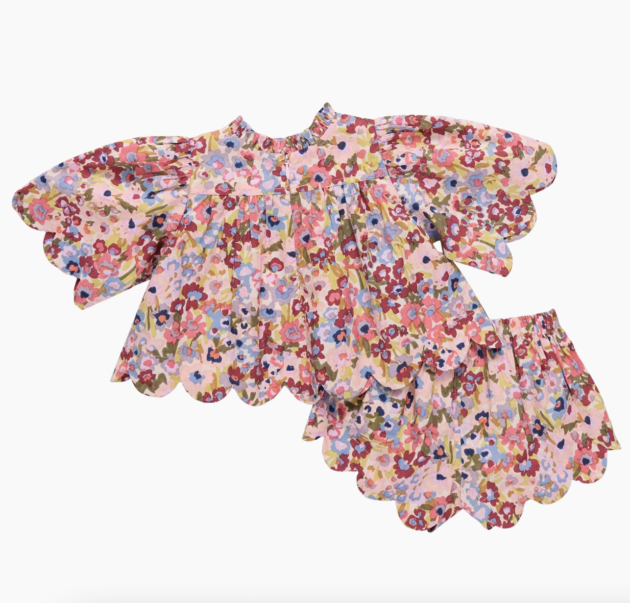 Burgundy Sketched Floral Scallop Misha Two Piece Set