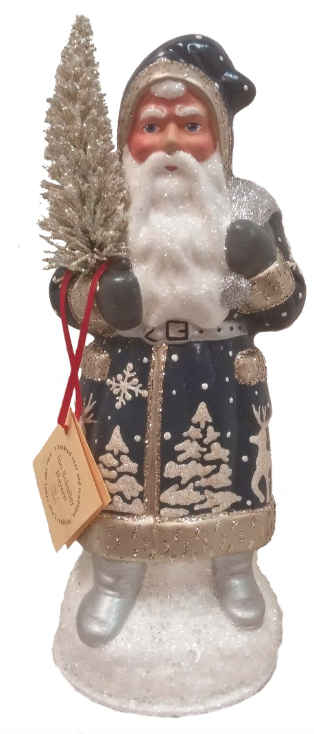 Ino Schaller Electric Blue Forest Scene Santa Candy Container