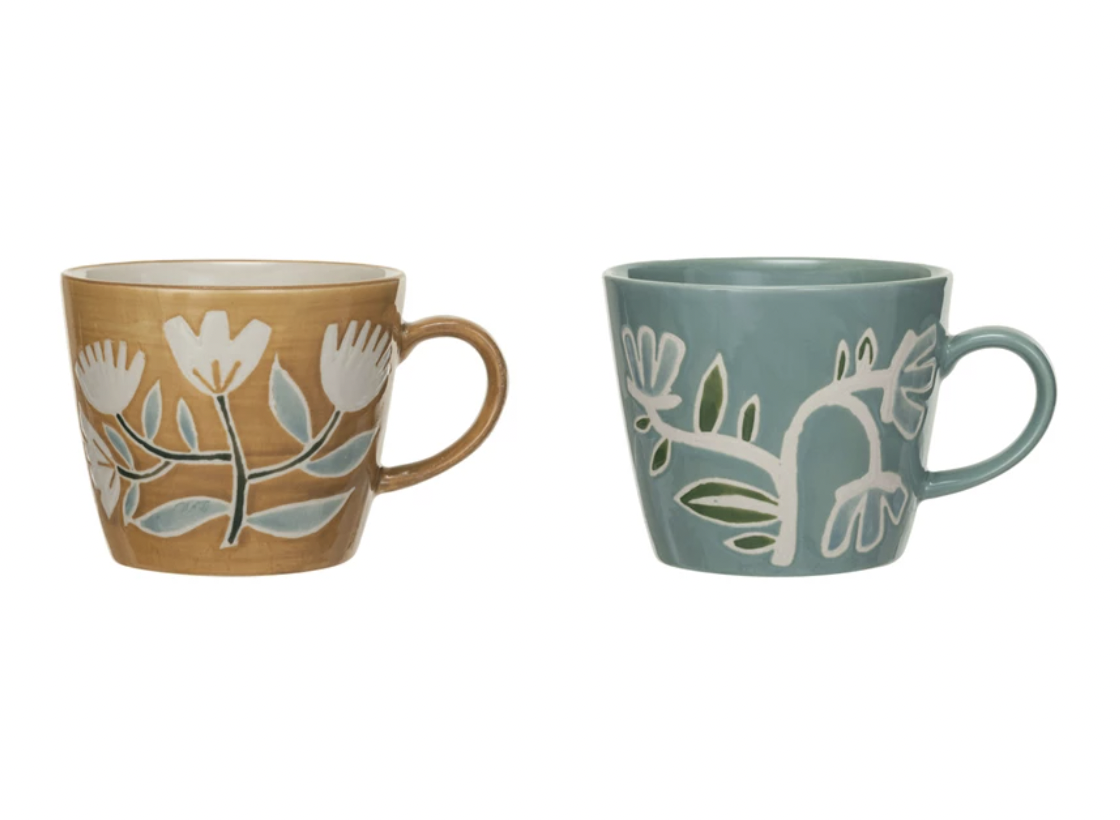 Wax Relief Flower Stoneware Mug
