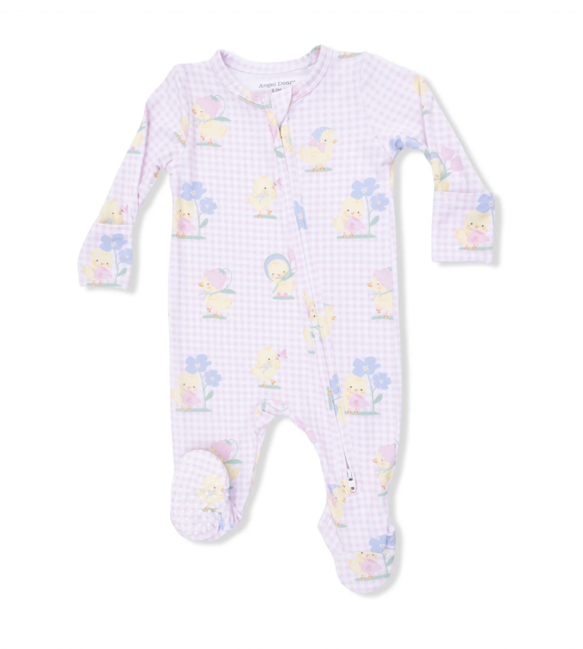 Vintage Pink Spring Ducklings Footie