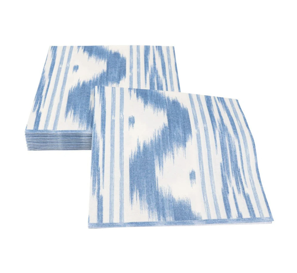 Toile De Nantes Blue Paper Linen Luncheon Napkins