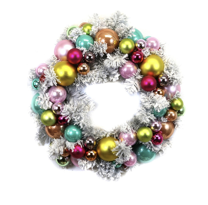 Silver Flocked Wreath with Balls