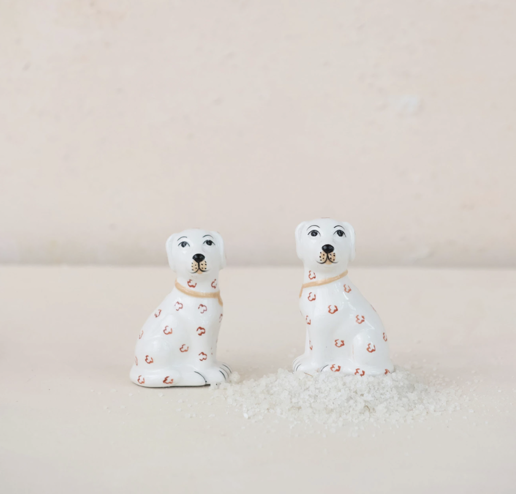 Ceramic Dog Shaped Salt & Pepper Shakers, Set of 2