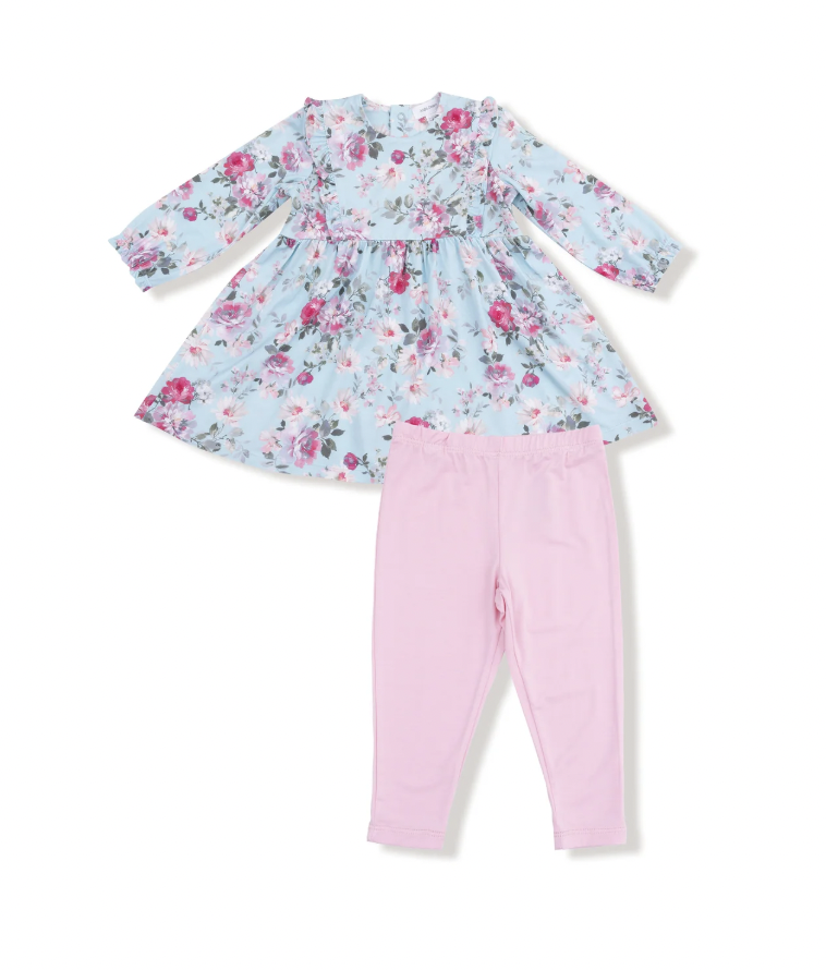 Charlotte Floral Ruffle Long Sleeve Dress + Legging Set