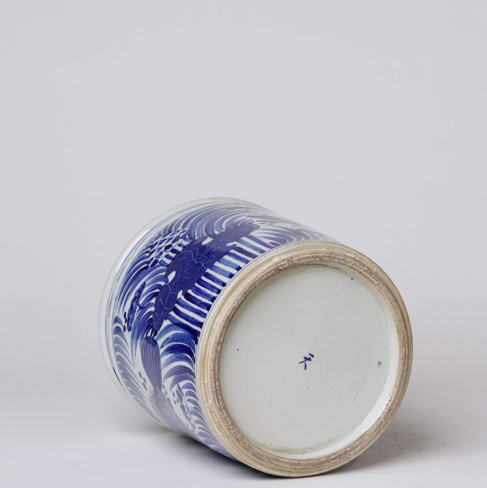 Blue and White Porcelain Fish and Lotus Cachepot