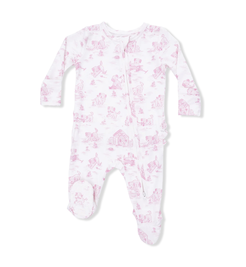 Puppy Toile Pink Footie