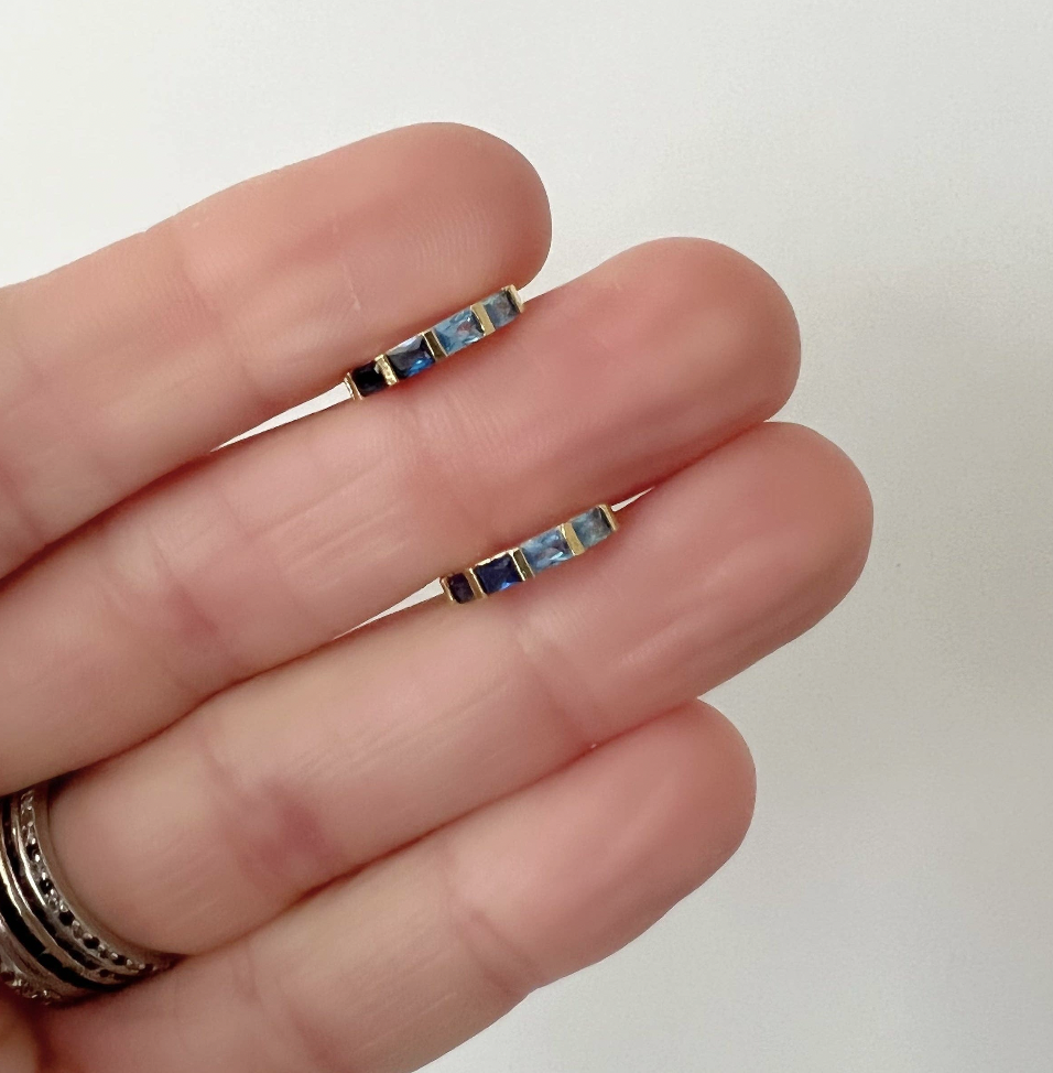 Blue Baguette Earrings