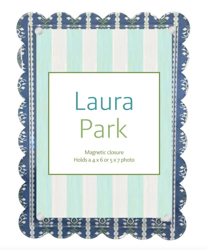 Rosemary Stripe Indigo Scalloped Picture Frame