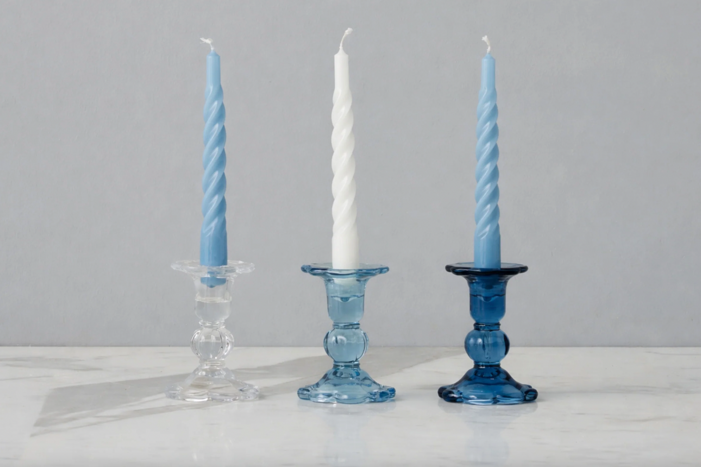 White Lacquered Twisted Taper Candles, Set of 6