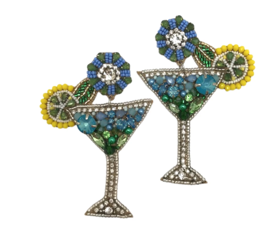 Blue Lemonade Beaded Martini Earrings