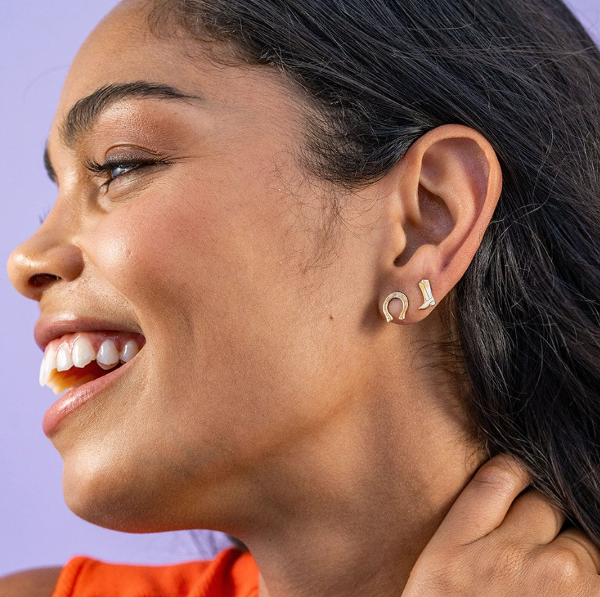 Horseshoe Brass Post Earrings