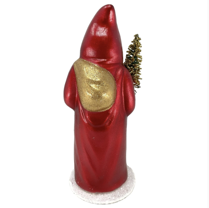 Red Santa with Tree Scene Candy Container