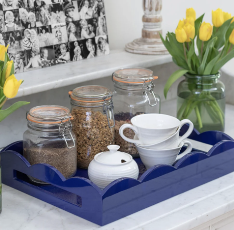 Navy Medium Lacquered Scallop Serving Tray