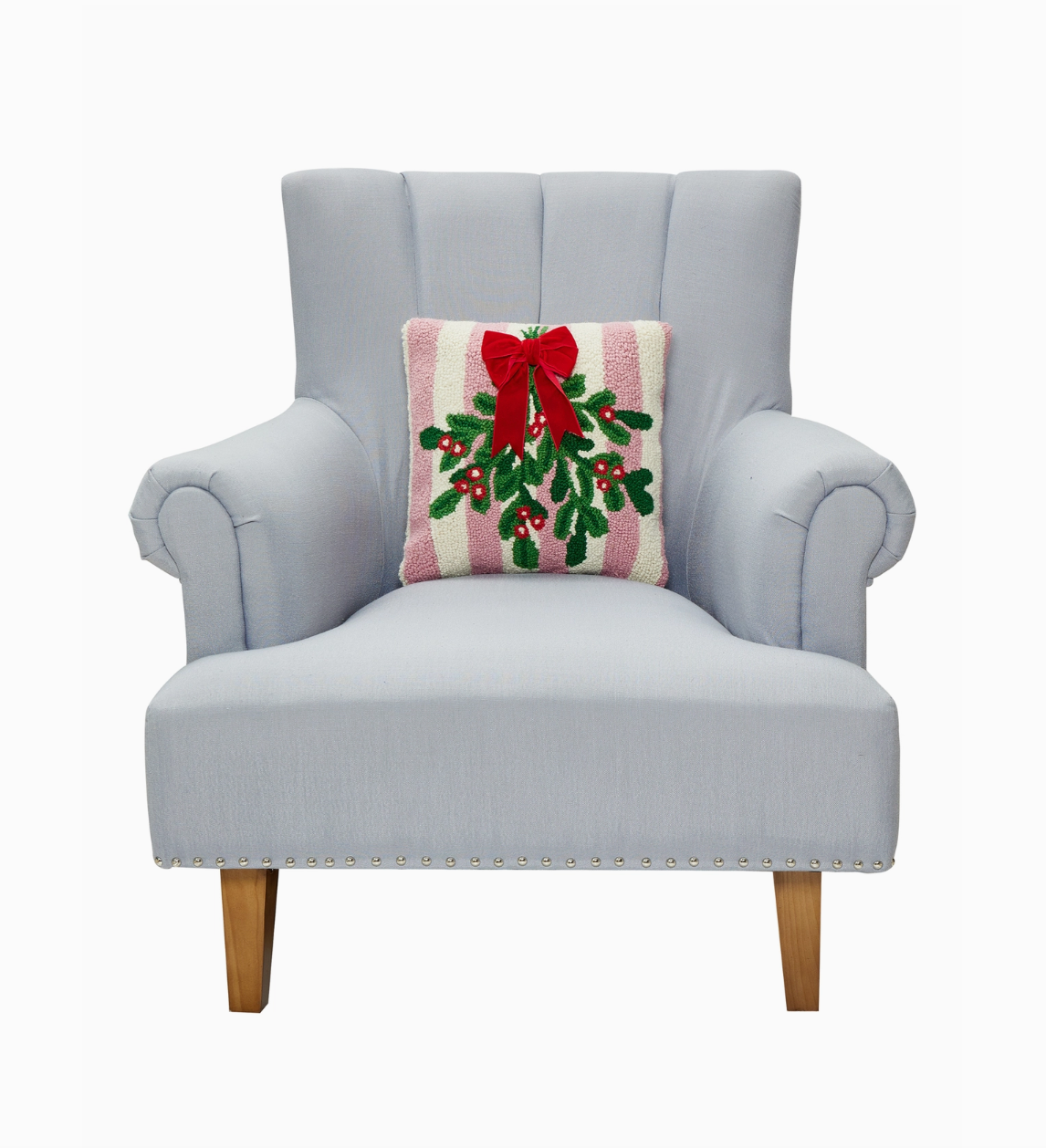 Pink Stripe Mistletoe with Ribbon Hook Pillow