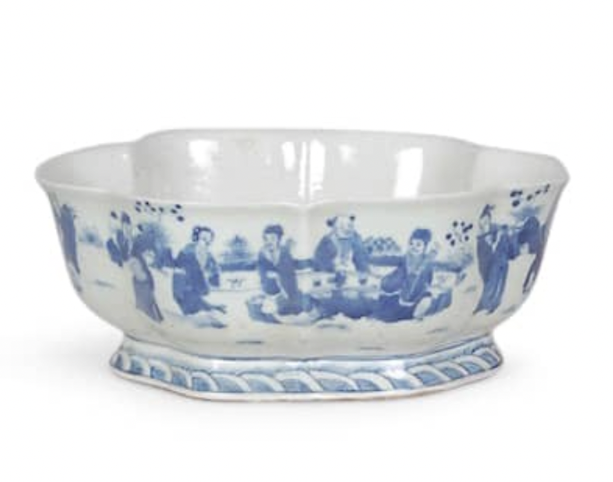 Blue and White Oval Bowl