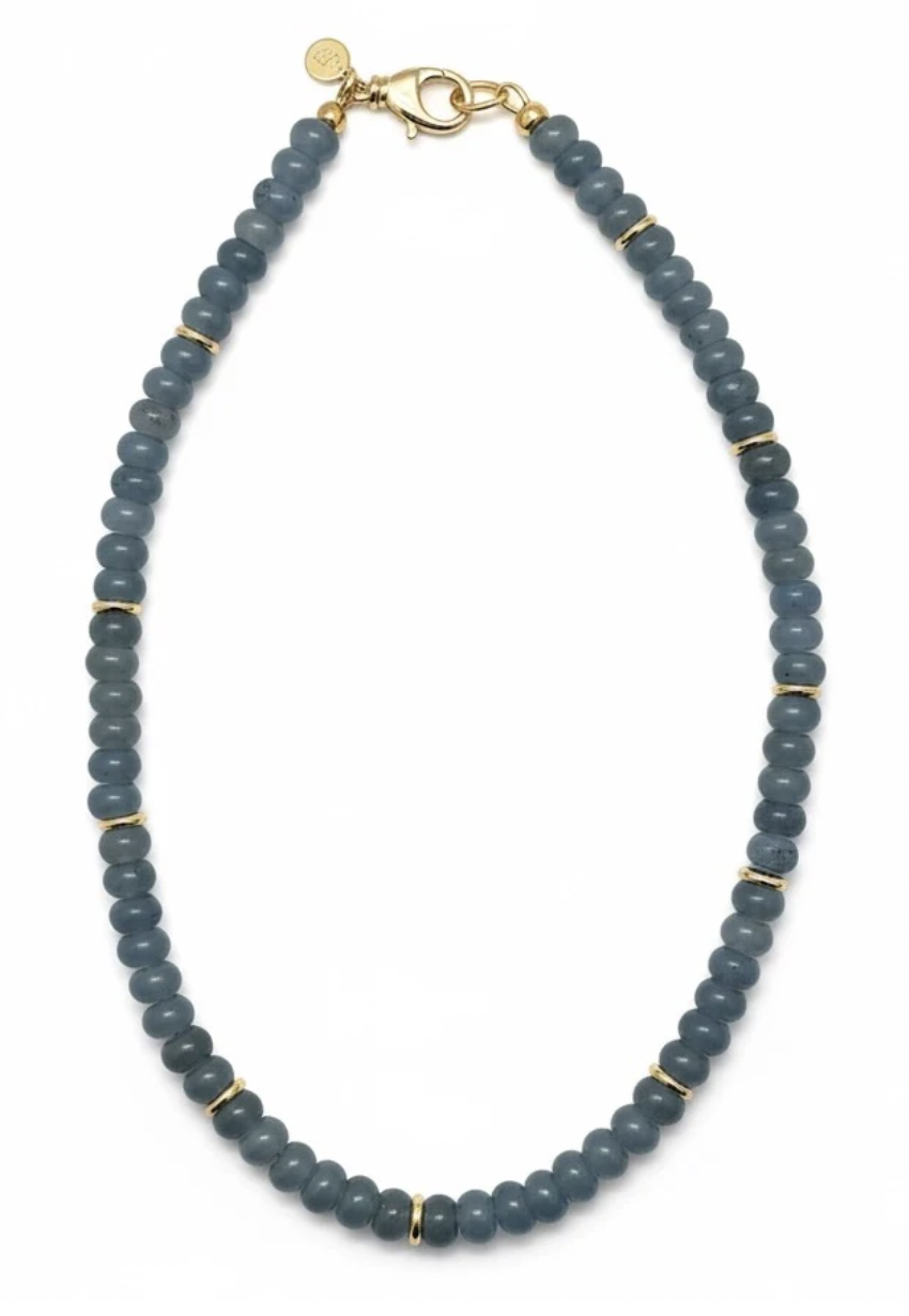 Blue Jade Necklace with Feathered Heart Charm