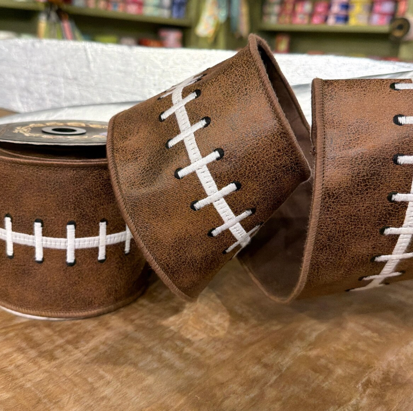 Embroidered Football Stitch Dupion Fused Ribbon