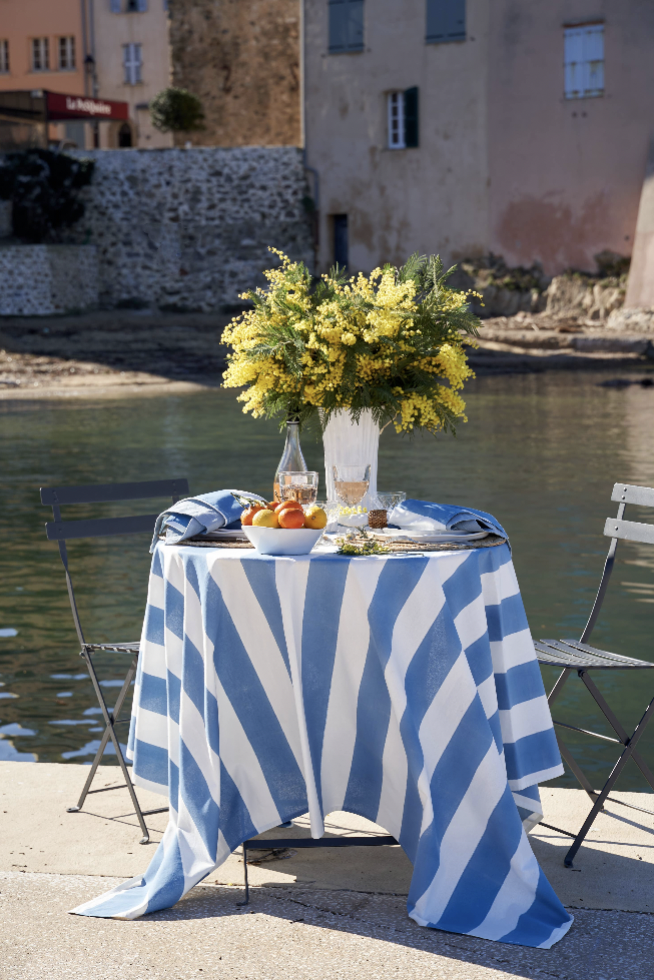 St. Tropez Blue Stripes | French Tablecloth
