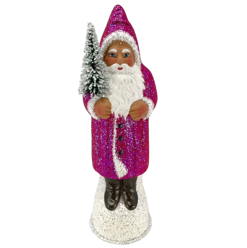 Ino Schaller Pink Glitter Santa Paper Mache
