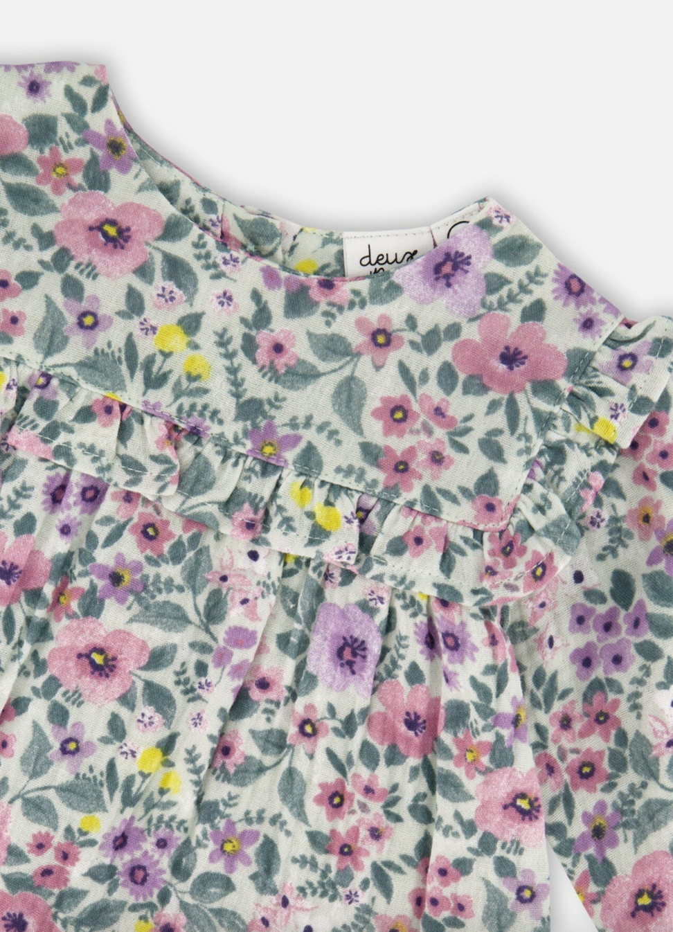 Printed Muslin Sage Floral Dress and Leggings Set