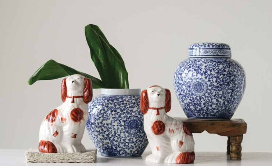 Blue and White Stoneware Ginger Jar