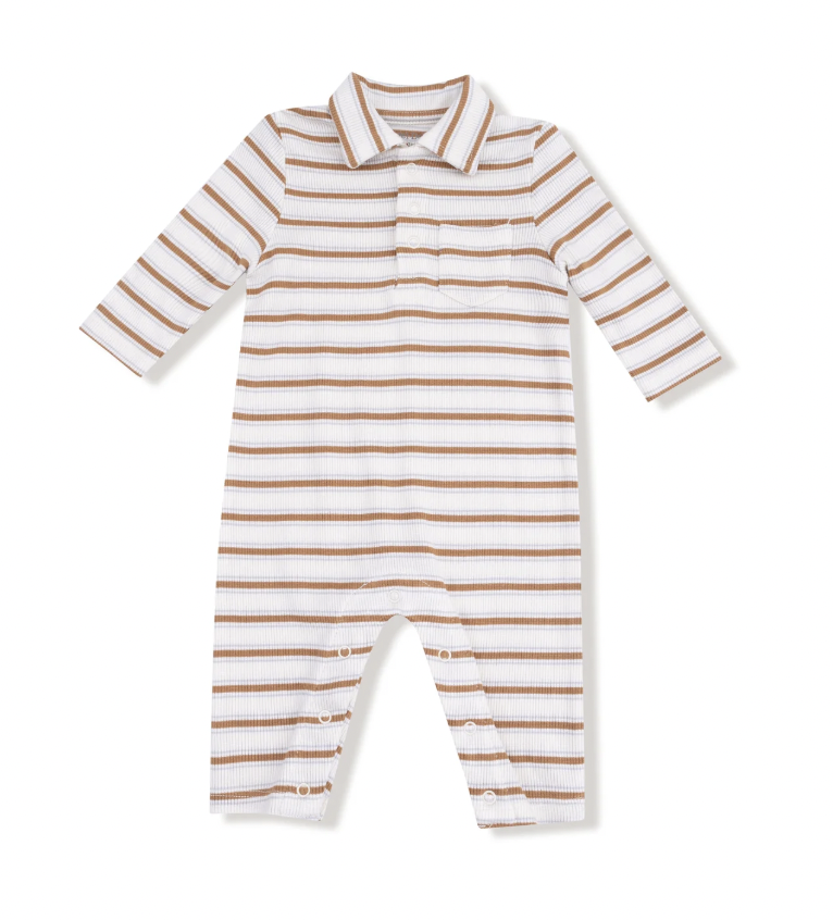 Vintage Stripe Brown Polo Romper