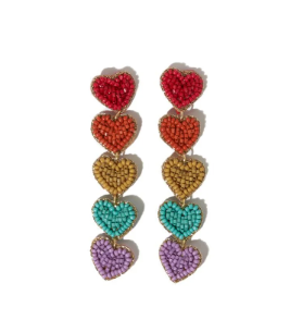 Red Rainbow 5 Heart Dangle Earring