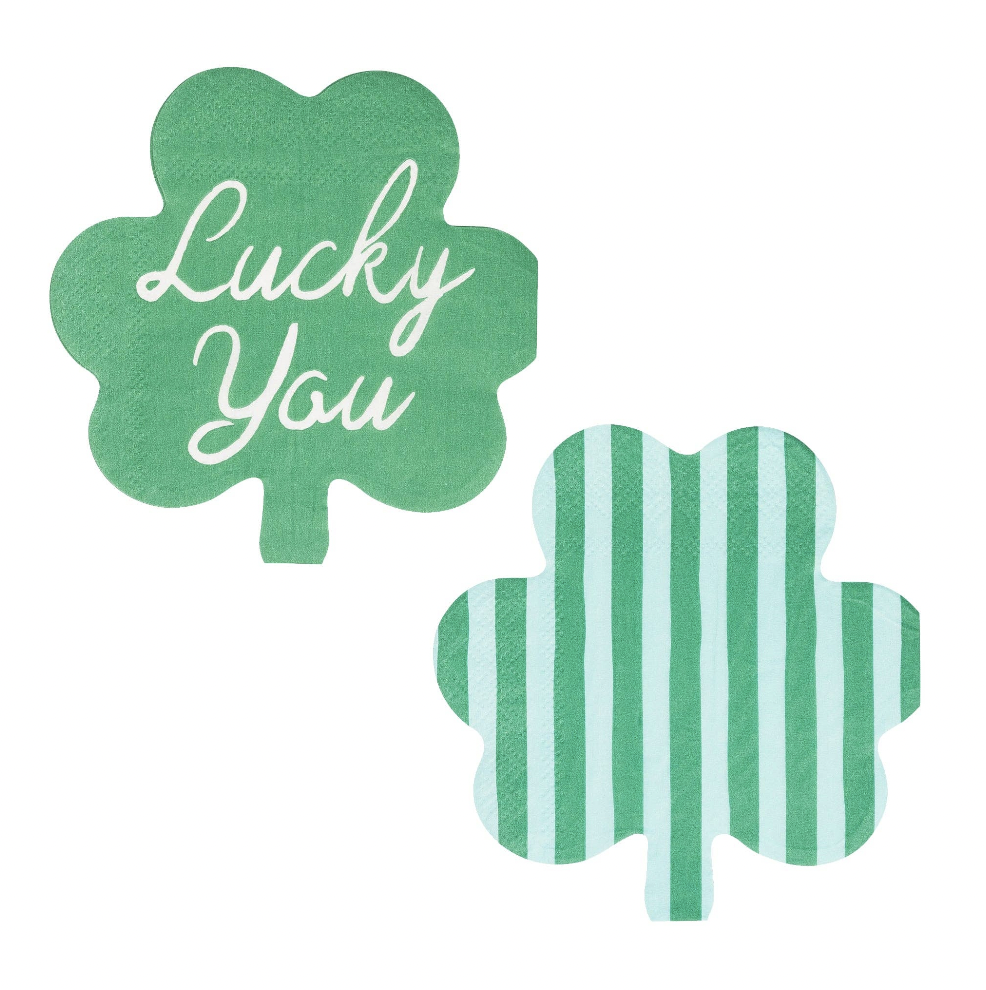 Shamrock Shaped Lucky You and Striped Cocktail Napkins