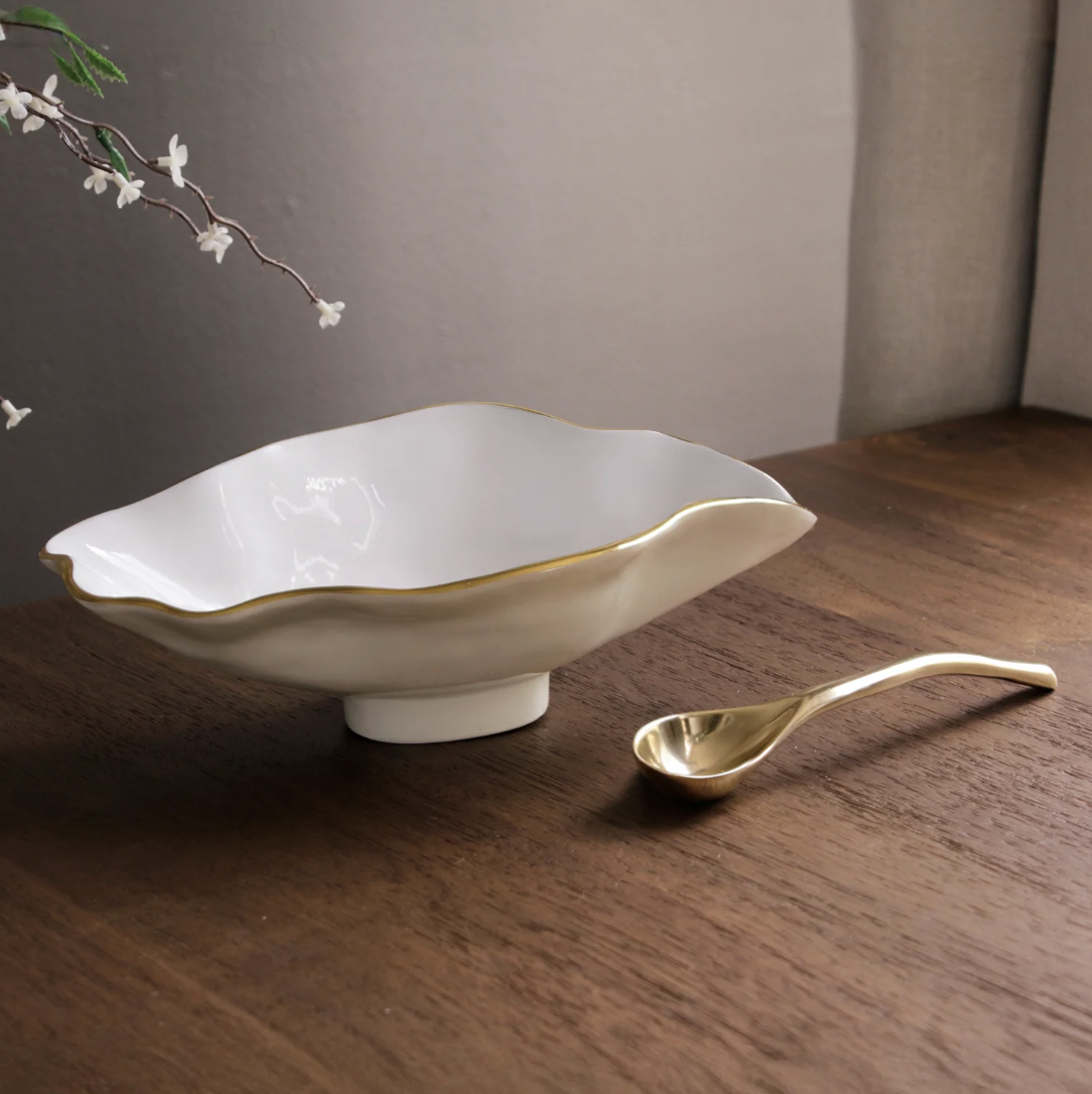 Cream + White + Gold ENCANTO Claire Small Oval Bowl with Spoon
