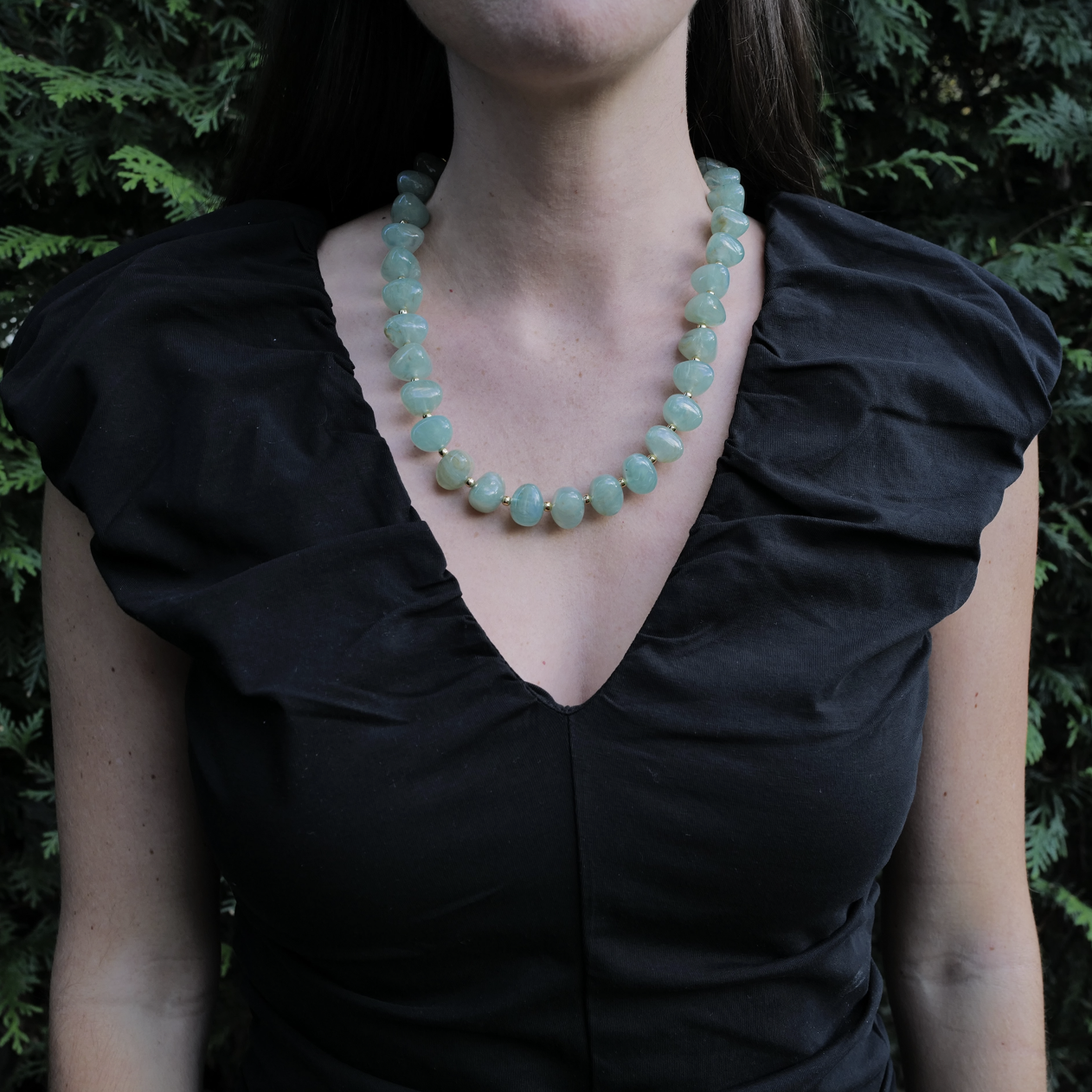 Clutch in Sea Glass with Jade Green Stone Strap