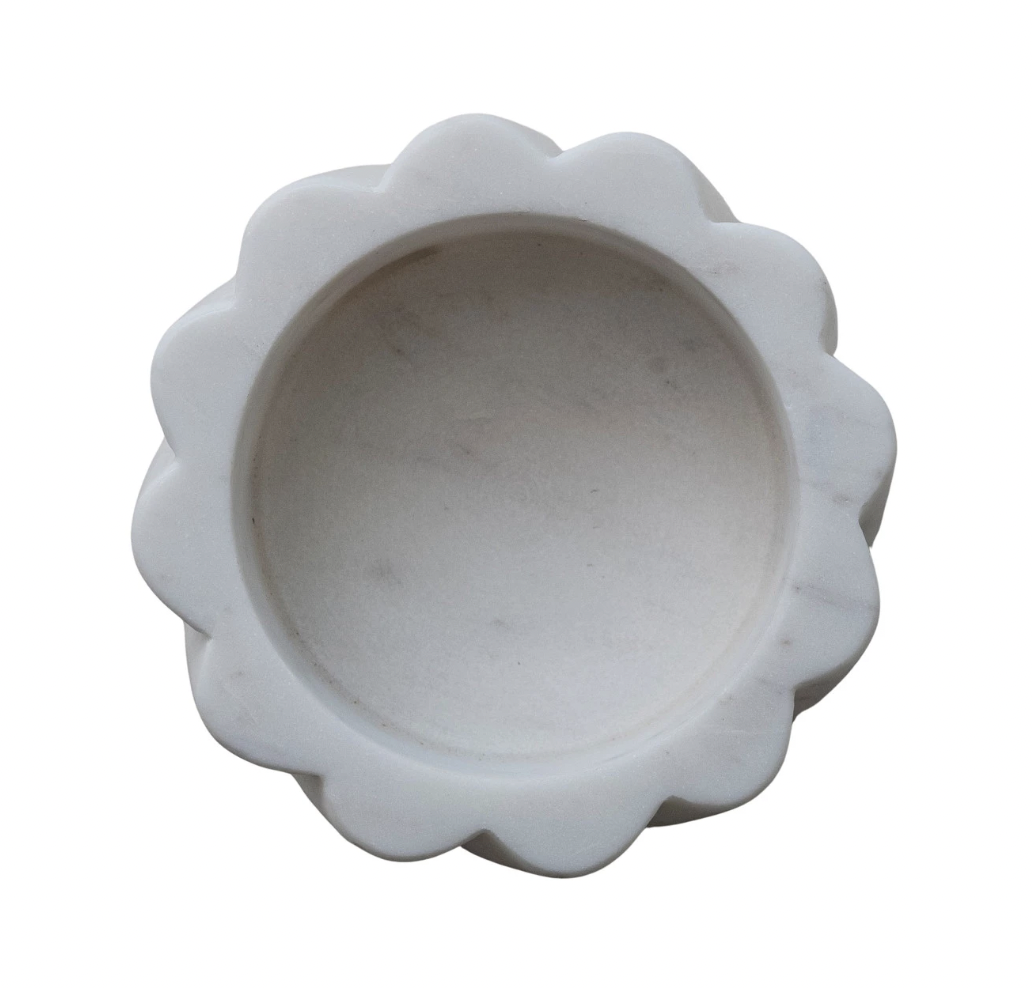 White Marble Twisted Carved Scalloped Dish/Holder