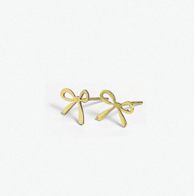 Mini Ribbon Bow Post Earrings 18k Gold
