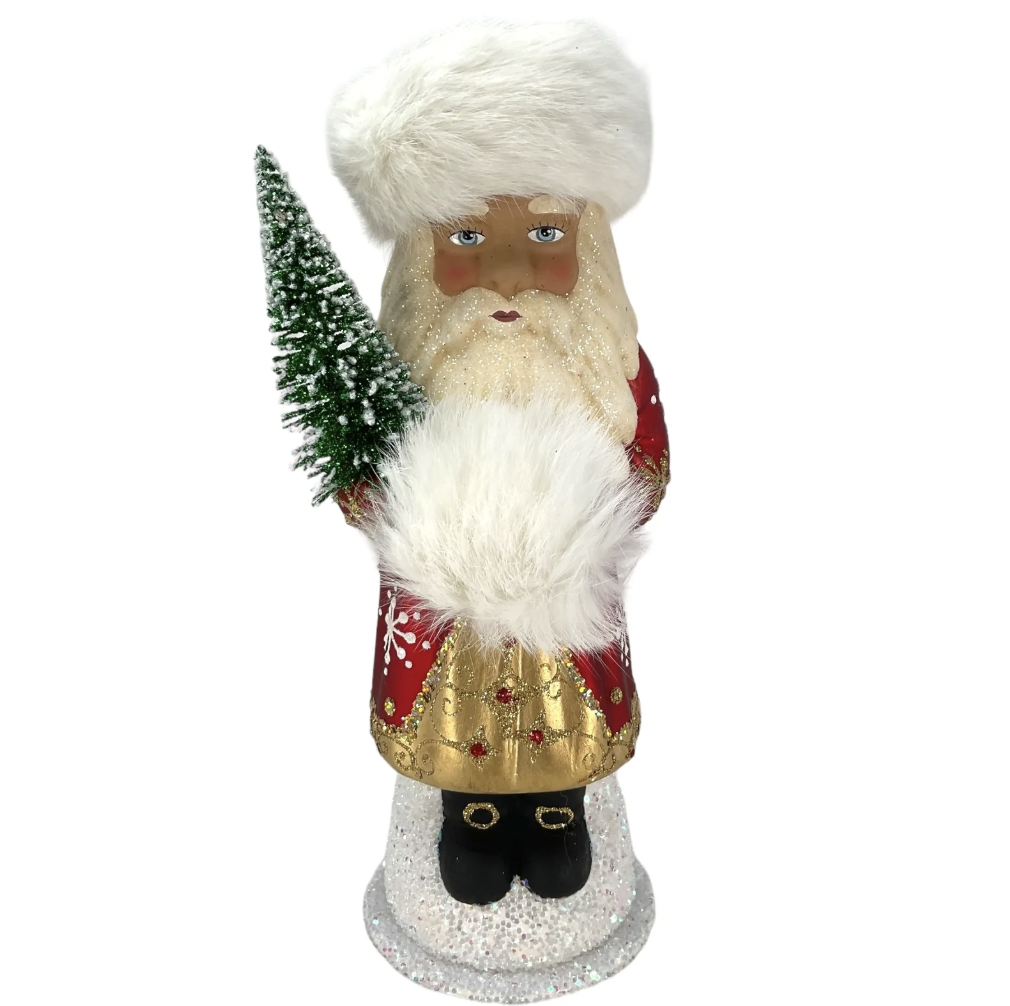 Ino Schaller Red Russian Santa Fur Hat Paper Mache Candy Container