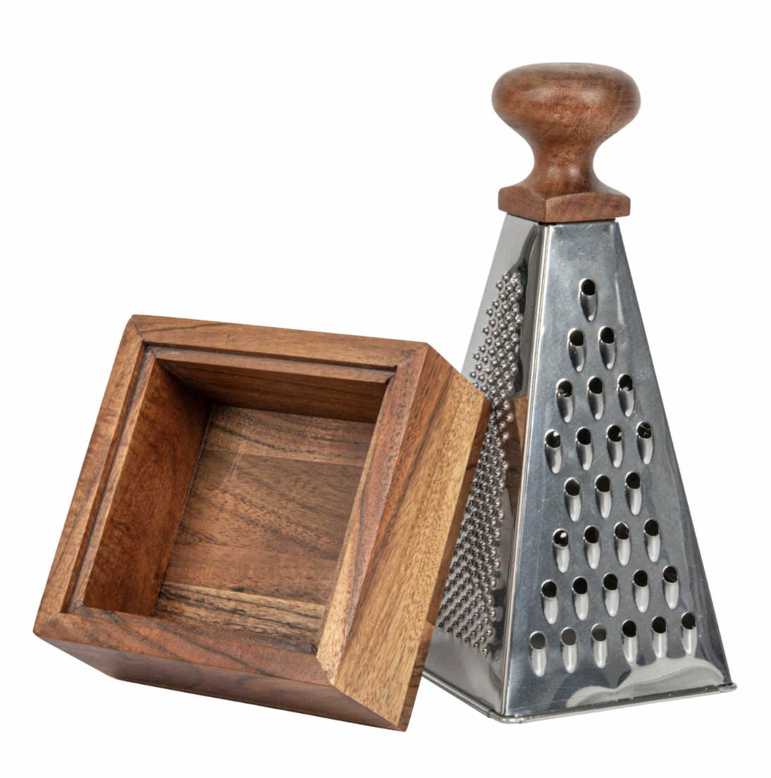 Stainless Steel Grater with Acacia Wood Handle & Base