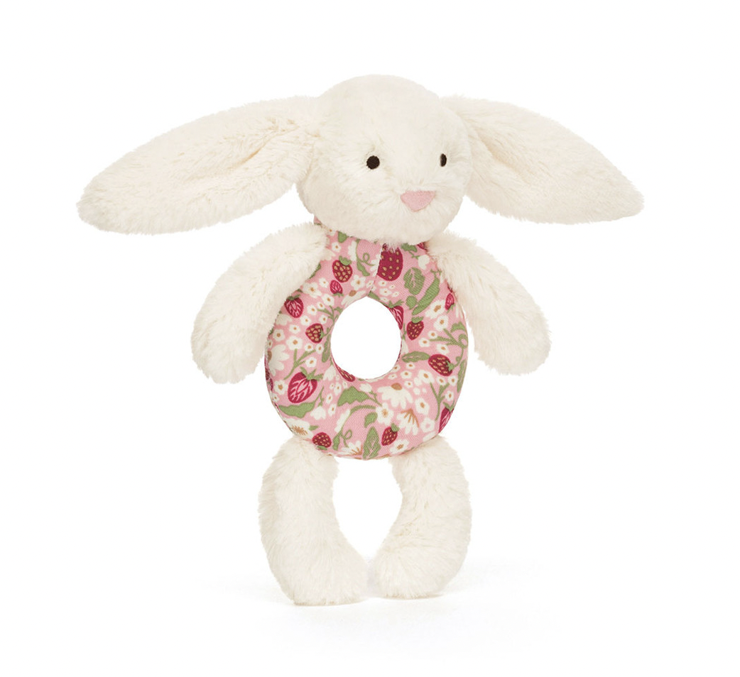 Cream ‘Berry’ Bunny Ring Rattle